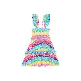 Posh Peanut Girl's Smocked Flutter Sleeve Babydoll Dress - Rainbow Butterfly