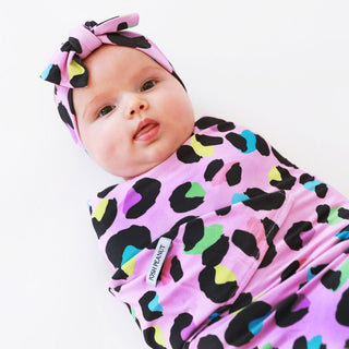 Infant Bamboo Swaddle and Headwrap Set - Electric Leopard Swaddling Blankets