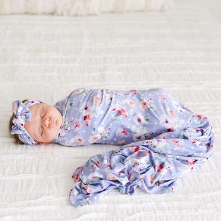 Infant Bamboo Swaddle and Headwrap Set - Samantha (Floral) Swaddling Blankets