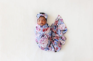 Bamboo Infant Swaddle and Headwrap Set - Annie (Floral) Posh Peanut