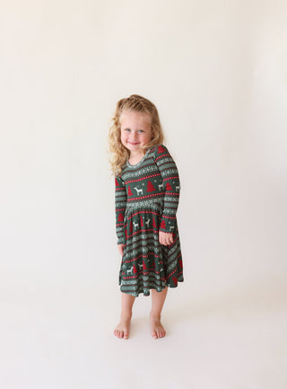 Posh Peanut Long Sleeve Basic Twirl Dress - Holiday Fair Isle