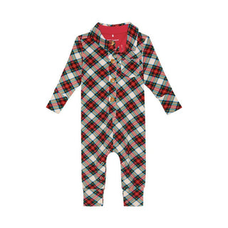 Bamboo Long Sleeve Collared Henley Long Romper - Marqui (Plaid) Baby One-Pieces