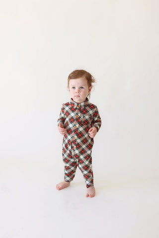 Bamboo Long Sleeve Collared Henley Long Romper - Marqui (Plaid) Baby One-Pieces