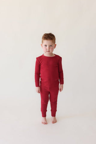 Posh Peanut Long Sleeve Pajama Set - Crimson Waffle