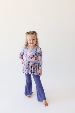 Bamboo Long Sleeve Peplum Top and Bell Bottom Pants Outfit Set - Annie (Floral) Baby & Toddler Outfits