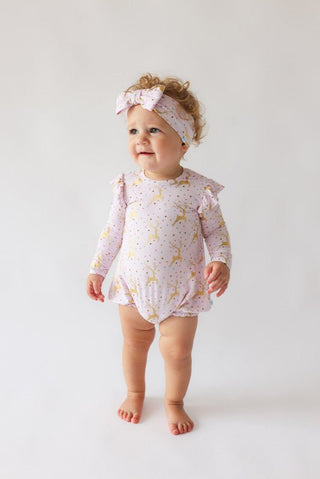 Bamboo Long Sleeve Ruffled Bubble Romper - Ryleigh (Reindeer) Baby One-Pieces