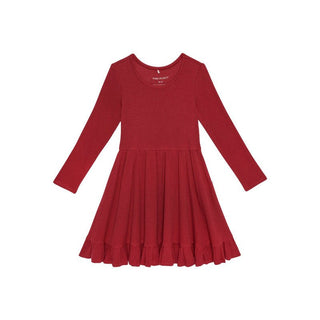 Posh Peanut Long Sleeve Ruffled Twirl Dress - Crimson Waffle