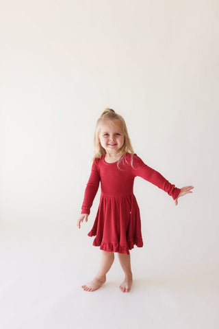 Bamboo Long Sleeve Ruffled Twirl Dress - Crimson Waffle Baby & Toddler Dresses