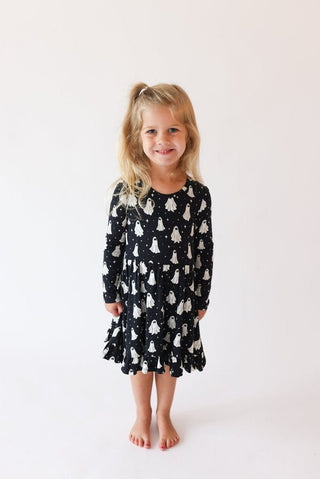 Posh Peanut Long Sleeve Ruffled Twirl Dress - Ghostly