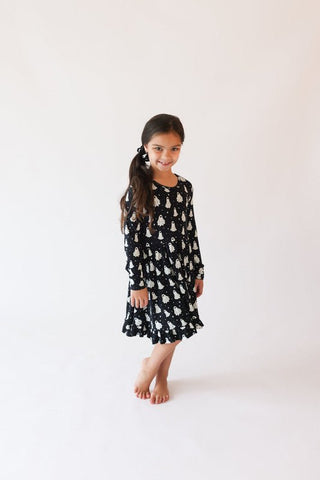 Posh Peanut Long Sleeve Ruffled Twirl Dress - Ghostly