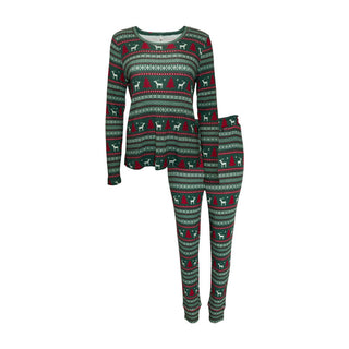 Posh Peanut Long Sleeve Scoop Neck Top & Jogger Pajama Set - Holiday Fair Isle | These Sleepies provide comfort and delightful designs for joyful bedtimes.