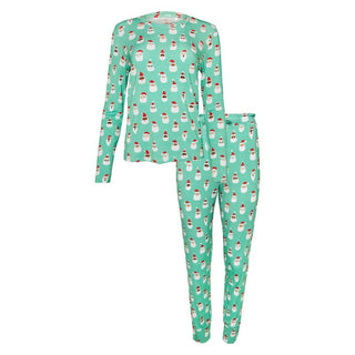 Bamboo Long Sleeve Scoop Neck Top & Jogger Pajama Set - Santa Medley Pajamas