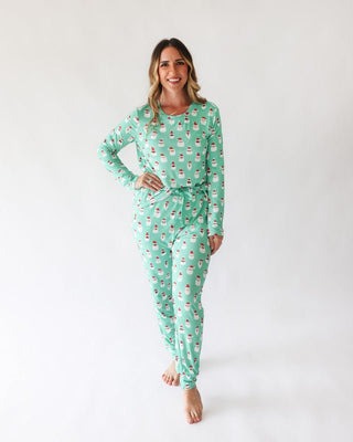 Bamboo Long Sleeve Scoop Neck Top & Jogger Pajama Set - Santa Medley Pajamas