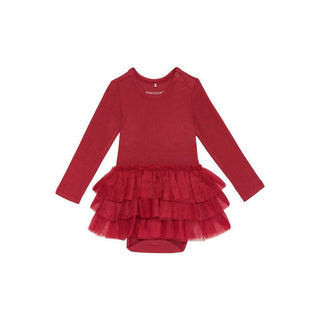 Posh Peanut Long Sleeve Tulle Skirt Bodysuit - Crimson Waffle