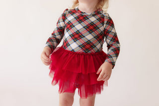 Bamboo Long Sleeve Tulle Skirt Bodysuit - Marqui (Plaid) Baby One-Pieces