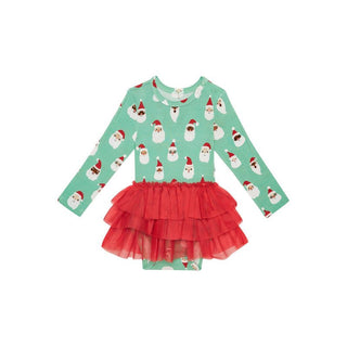 Posh Peanut Long Sleeve Tulle Skirt Bodysuit - Santa Medley