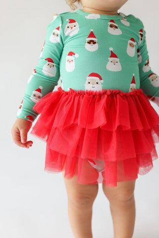 Posh Peanut Long Sleeve Tulle Skirt Bodysuit - Santa Medley