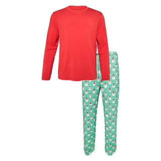 Posh Peanut Men's Long Sleeve Pajama Set - Santa Medley