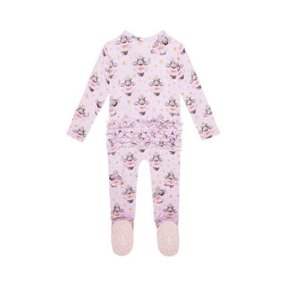 Bamboo Ruffle Footie with Zipper - Philomena (Hippos) Posh Peanut