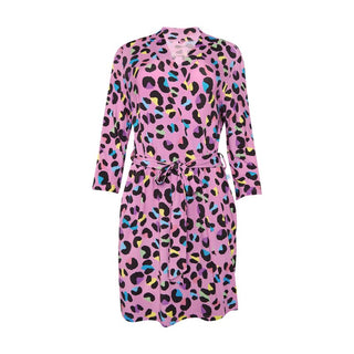 Posh Peanut Women's Maternity Robe with Pockets - Electric Leopard