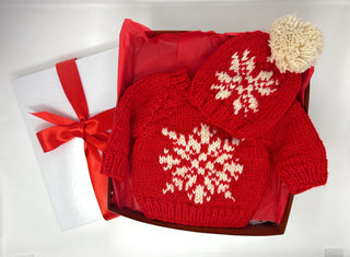 Red Snowflake Sweater and Beanie Holiday Gift Box Baby Riddle