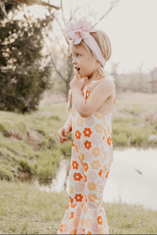 Girl's Retro Jumpsuit - Cartoon Floral Baby One-Pieces