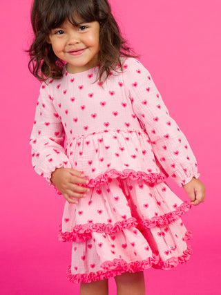 RuffleButts + RuggedButts Gauze Tiered Ruffle Dress - I Heart You