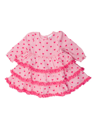 RuffleButts + RuggedButts Gauze Tiered Ruffle Dress - I Heart You