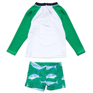 Snapper Rock Boy's Long Sleeve Rash Guard Set - Reef Shark