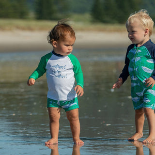 Snapper Rock Boy's Long Sleeve Rash Guard Set - Reef Shark