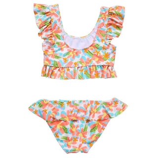 Snapper Rock Girl's Sustainable Frilled Crop Bikini - Hawaiian Luau