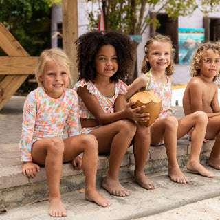 Snapper Rock Girl's Sustainable Frilled Crop Bikini - Hawaiian Luau