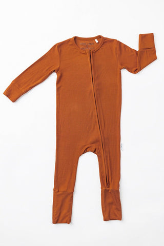 Solid Bamboo Convertible Footie Romper - Rust Ribbed Sunny + Mama