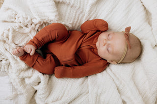 Solid Bamboo Convertible Footie Romper - Rust Ribbed Sunny + Mama