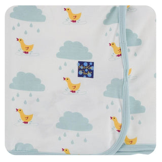 Print Bamboo Swaddling Blanket - Natural Puddle Ducks with Pond Trim, One Size Swaddling Blankets