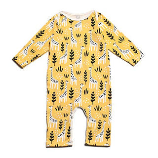 Long Sleeve Organic Cotton Romper - Giraffes Yellow Baby One-Pieces