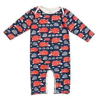 Long Sleeve Organic Cotton Romper - Navy Foxes & Hedgehogs Baby One-Pieces