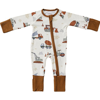 Ribbed Bamboo Convertible Footie Romper - Construction Trucks