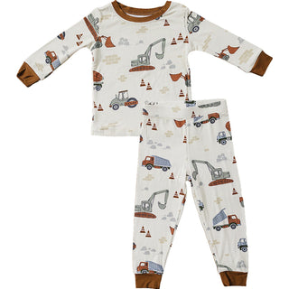 Ribbed Bamboo Long Sleeve Pajama Set - Construction Trucks