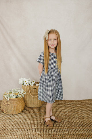 Navy Gingham Linen Cotton Dress - Timeless Style