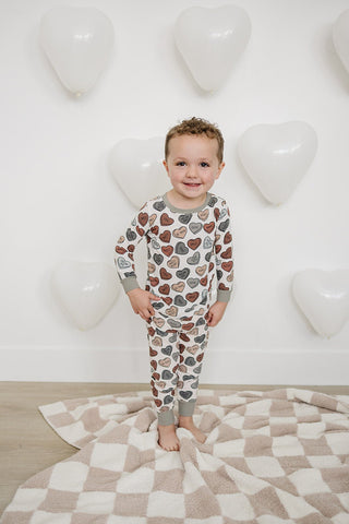 Ribbed Bamboo Long Sleeve Pajama Set - Conversation Hearts