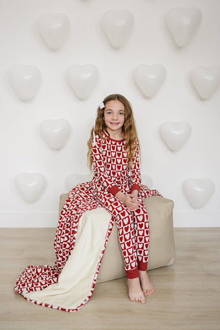 Ribbed Bamboo Long Sleeve Pajama Set - Checkered Hearts