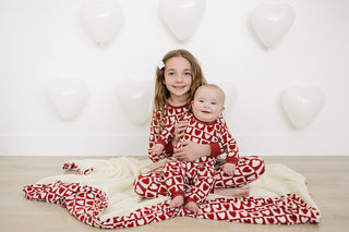 Ribbed Bamboo Fleece Quilt Blanket - Checkered Hearts