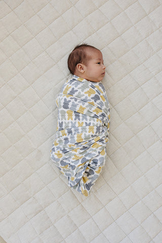 Dusty Blue Bunny Bamboo Stretch Swaddle - Cozy Spring Comfort