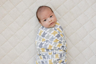 Dusty Blue Bunny Bamboo Stretch Swaddle - Cozy Spring Comfort