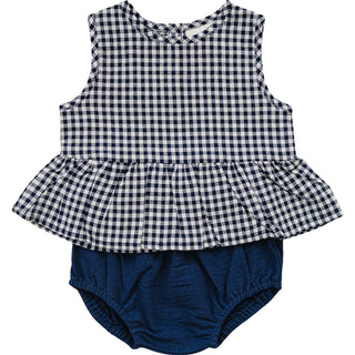 Navy Gingham Peplum Set - Cute and Comfy