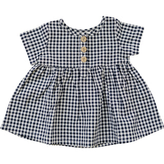 Navy Gingham Linen Cotton Dress - Timeless Style