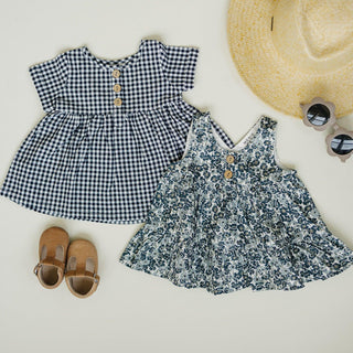 Navy Gingham Linen Cotton Dress - Timeless Style