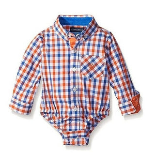 Andy and Evan Boys Long Sleeve Oxford Bodysuit - Orange Gingham