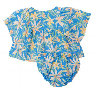 Girl's Bamboo Boho Top & Bloomer Outfit Set - Blue Island Floral Baby & Toddler Outfits